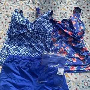 lands end Blue Patterned Tankini Set 14/16D